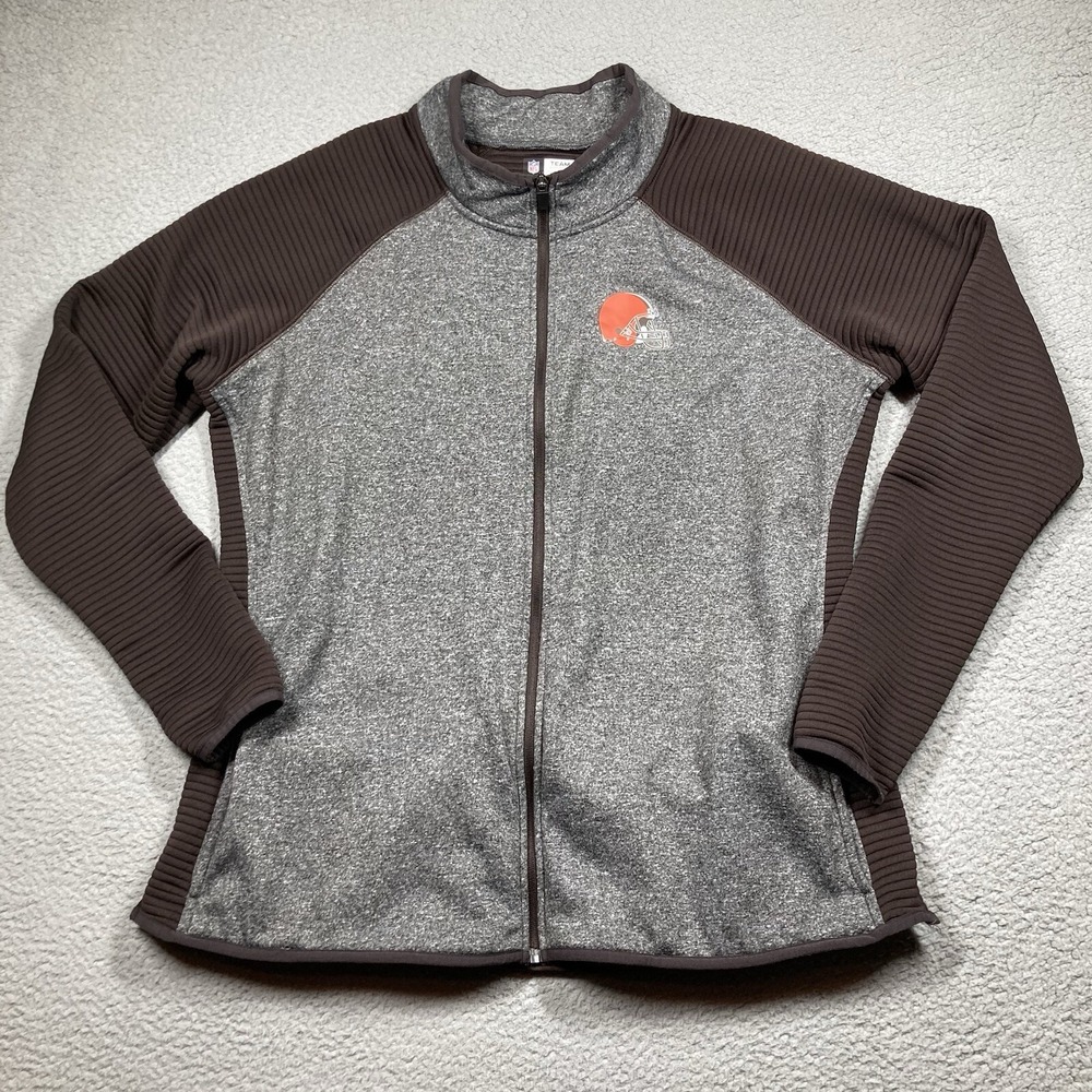 Brown's Jacket Women's XXL Brown Gray‎ Full Zip Mock Neck Sweater NFL Football